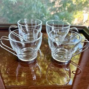Vintage Vitrosax Italy Glass Espresso Cups Set of 4 with Metal Handles